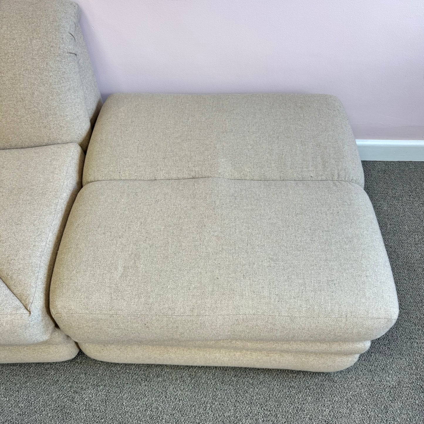 Vintage Soft Beige Tweed Chair & Ottoman
