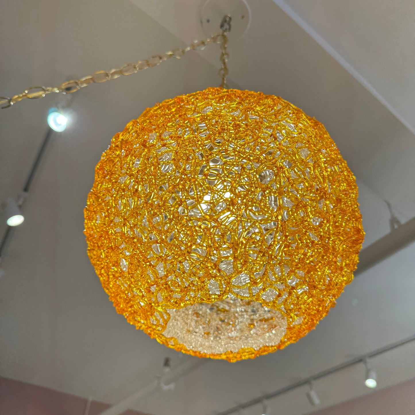 Vintage Orange Acrylic Spun Spaghetti Swag Light