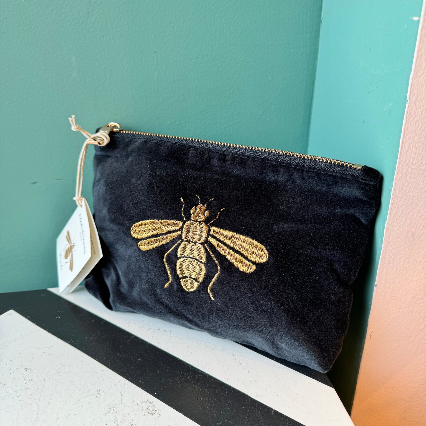 Black Velvet Honey Bee Medium Pouch by Elizabeth Scarlett