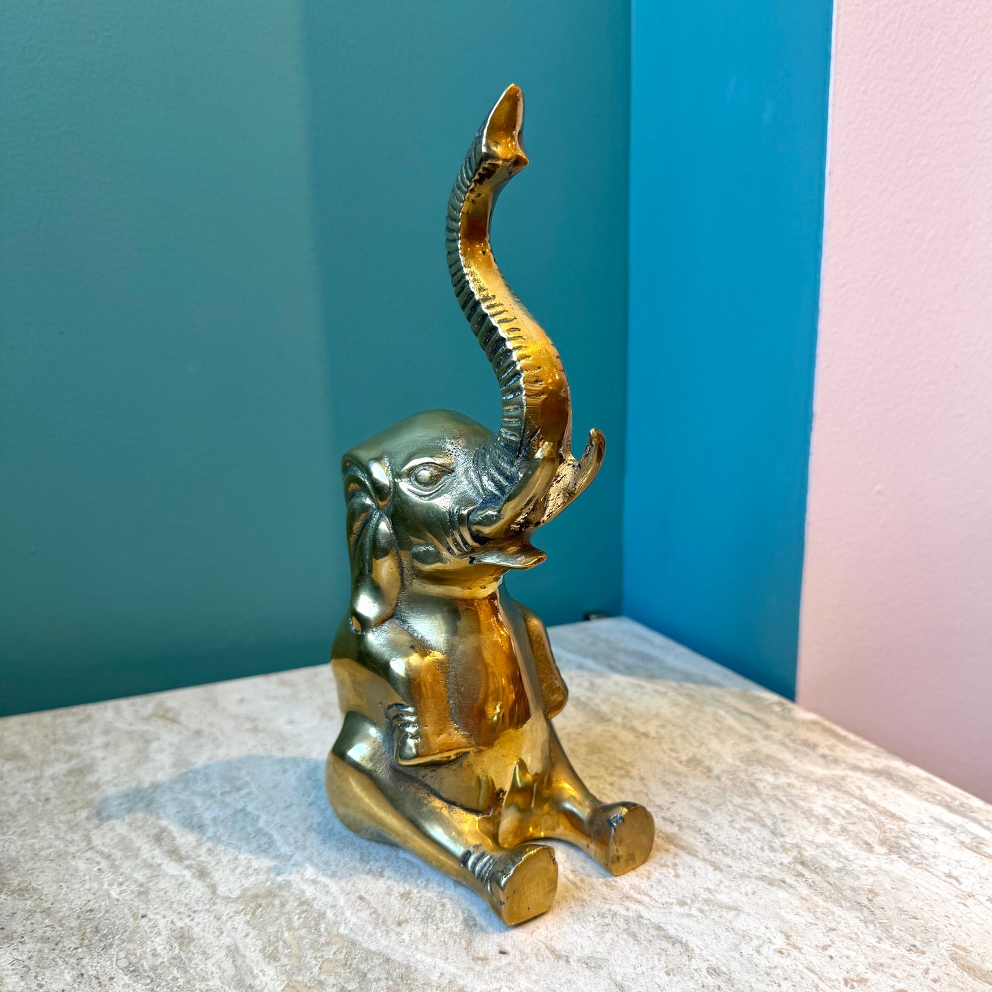 Vintage Seated Brass Elephant Statue