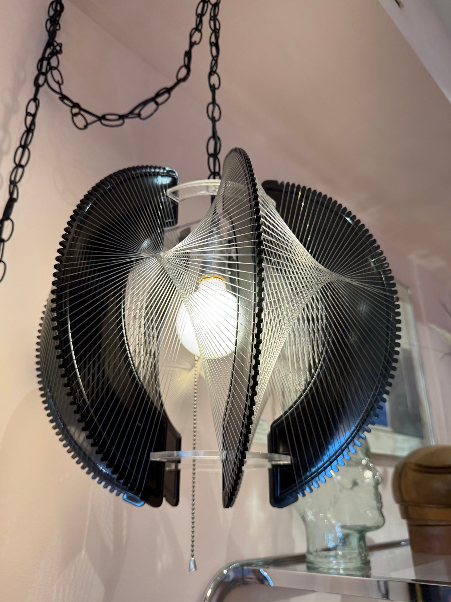 Vintage 1970's "Smokey" Lucite String Art Swag Lamp by Paul Secon for Sompex