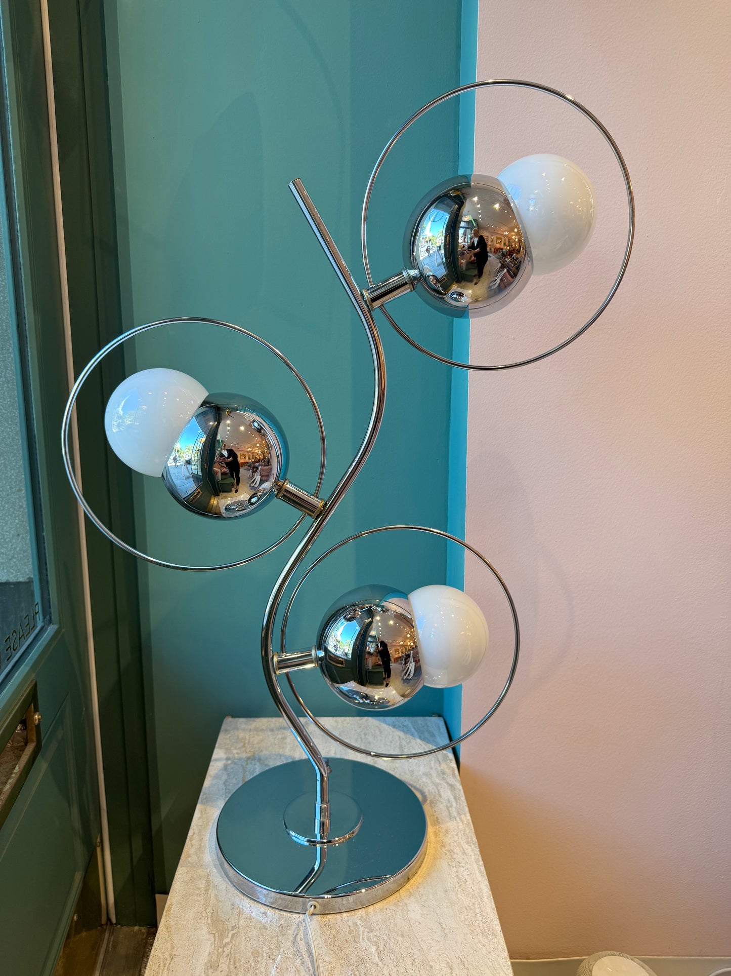 Vintage Robert Sonneman Style Three Globe Chrome Space Age Lamp