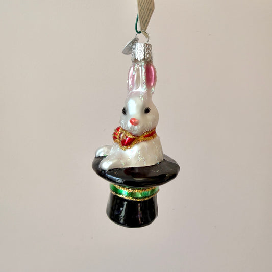Vintage Glass Rabbit in a Hat "Magician's Bunny" Ornament