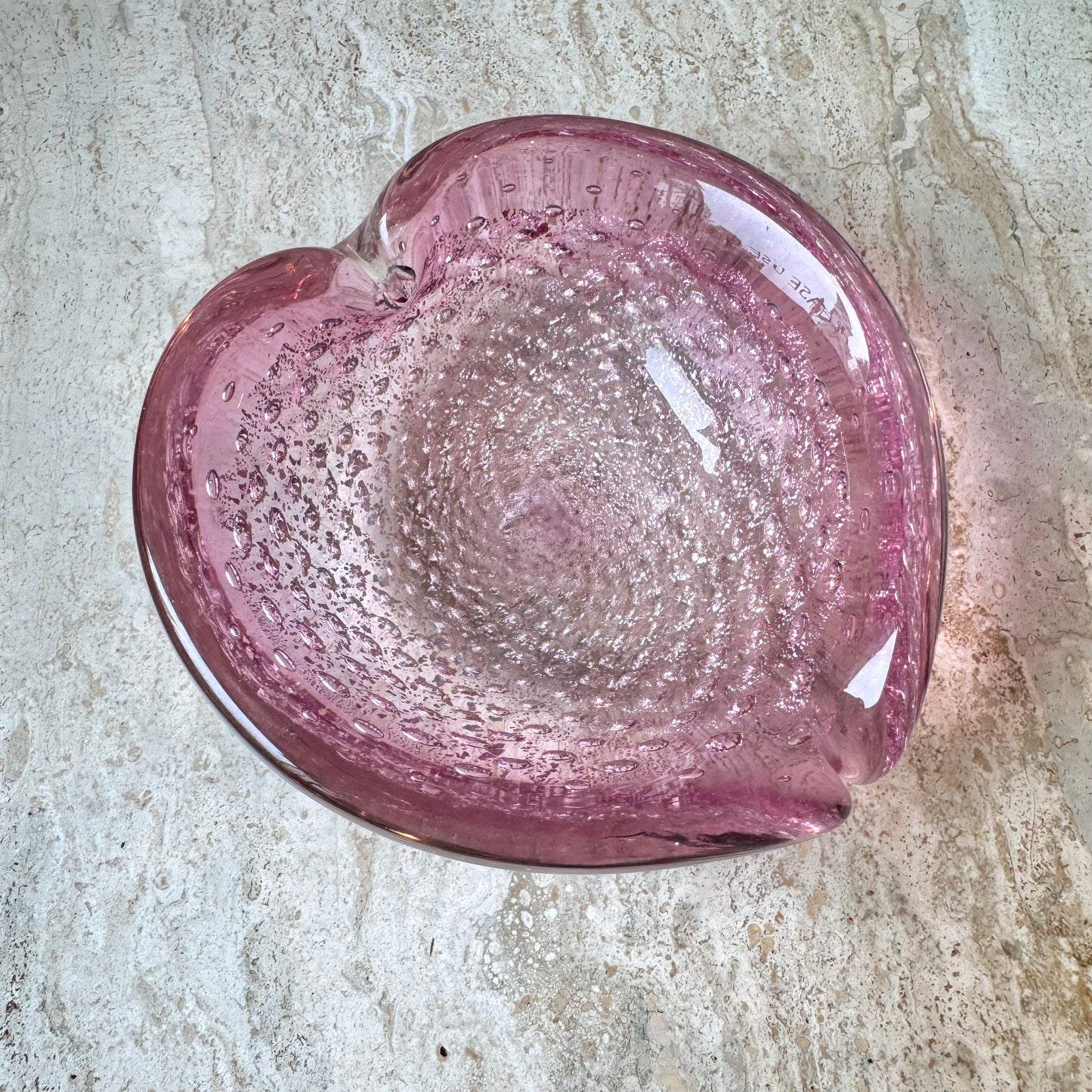 Vintage Signed Pink and Silver Leaf Murano Glass Bowl