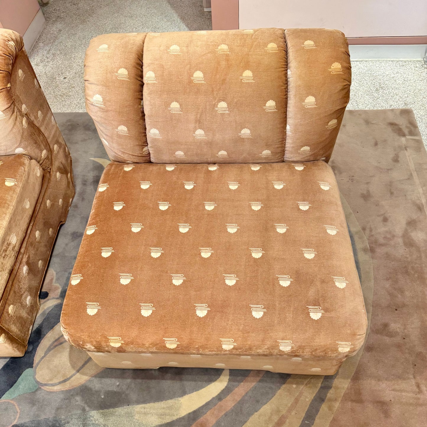 Vintage Champagne Velvet Slipper Chair by Carson's