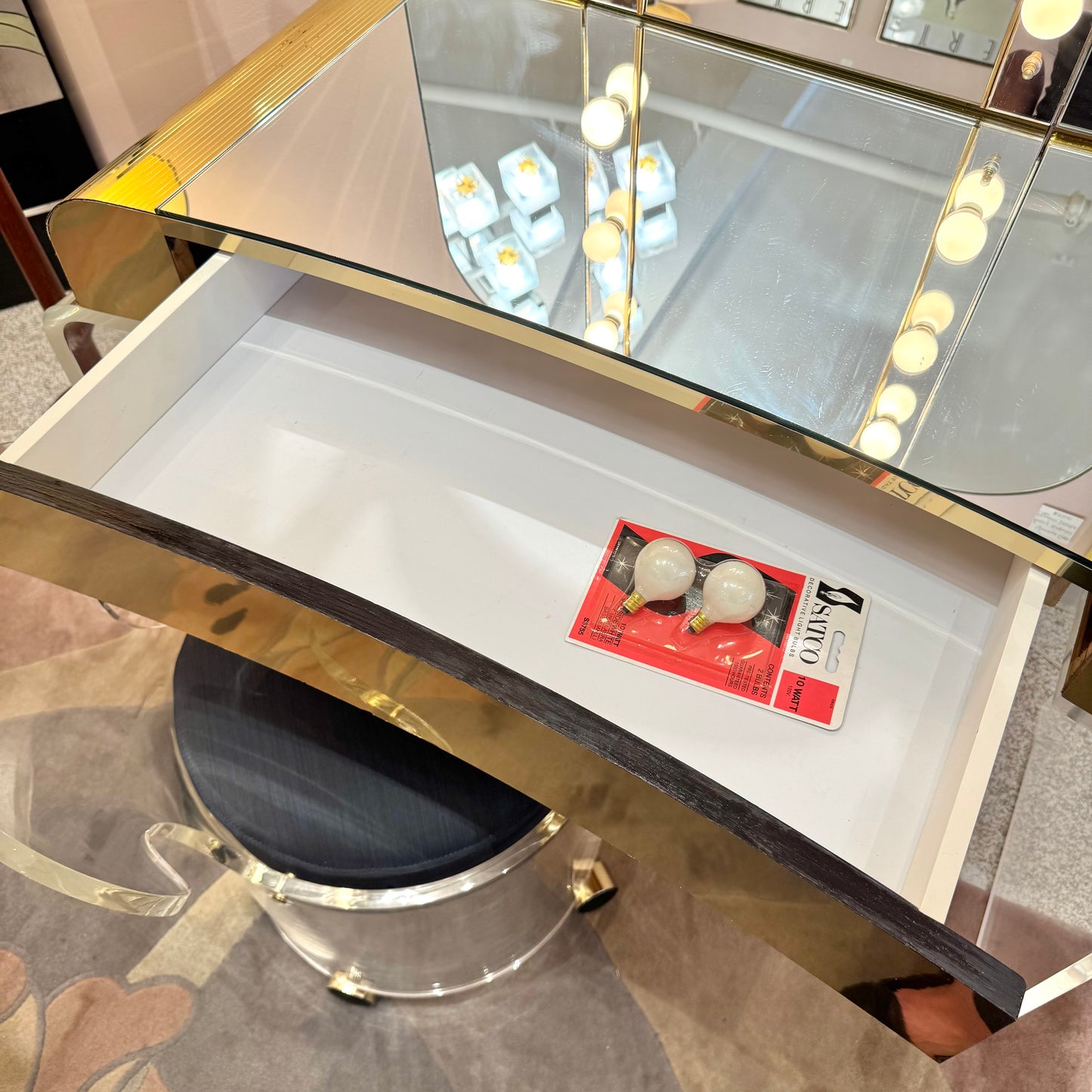 1980's Light Up Lucite Vanity and Stool by Hill Manufacturing