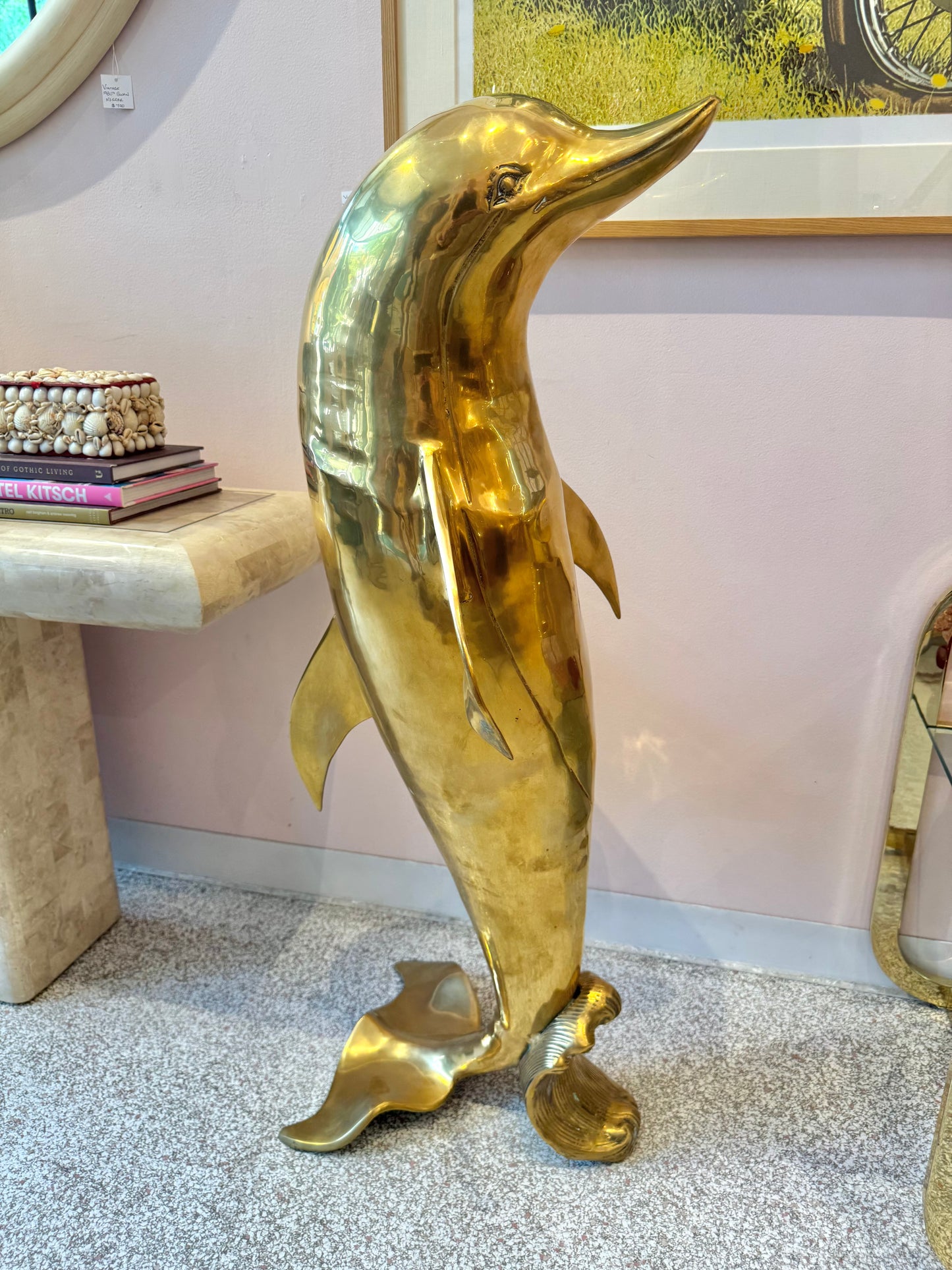 Extra Large Vintage Brass Dolphin Statue