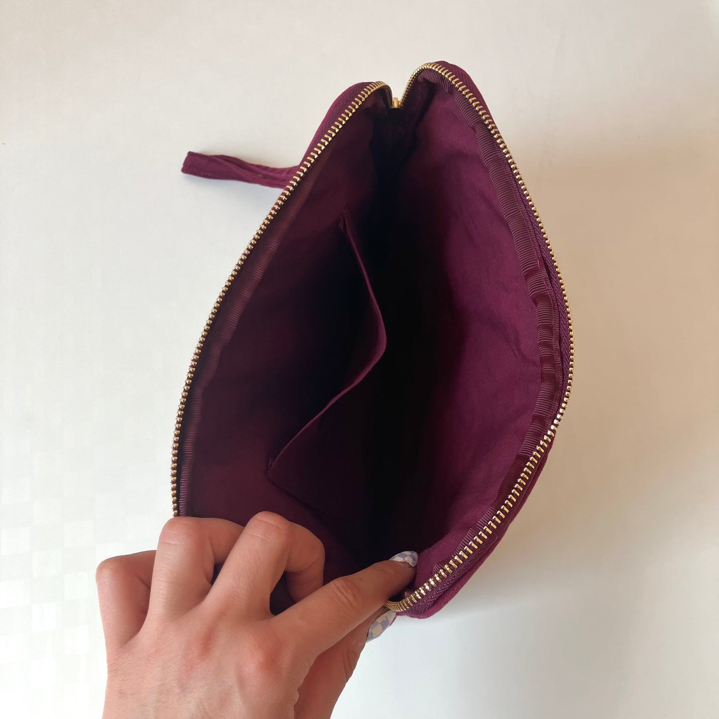 Burgundy Velvet Embroidered Everything Pouch - Oranges