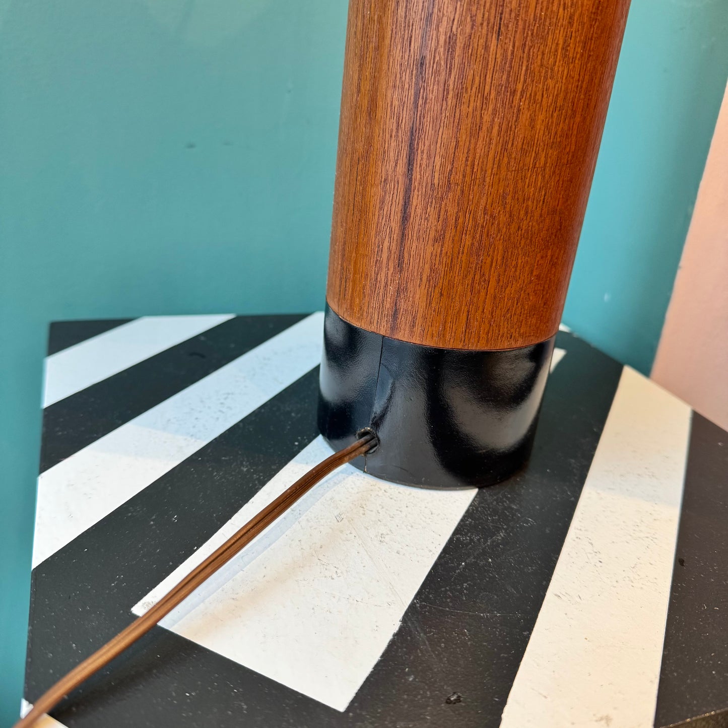 Vintage Mid Century Danish Teak and Leather Table Lamp by ESA