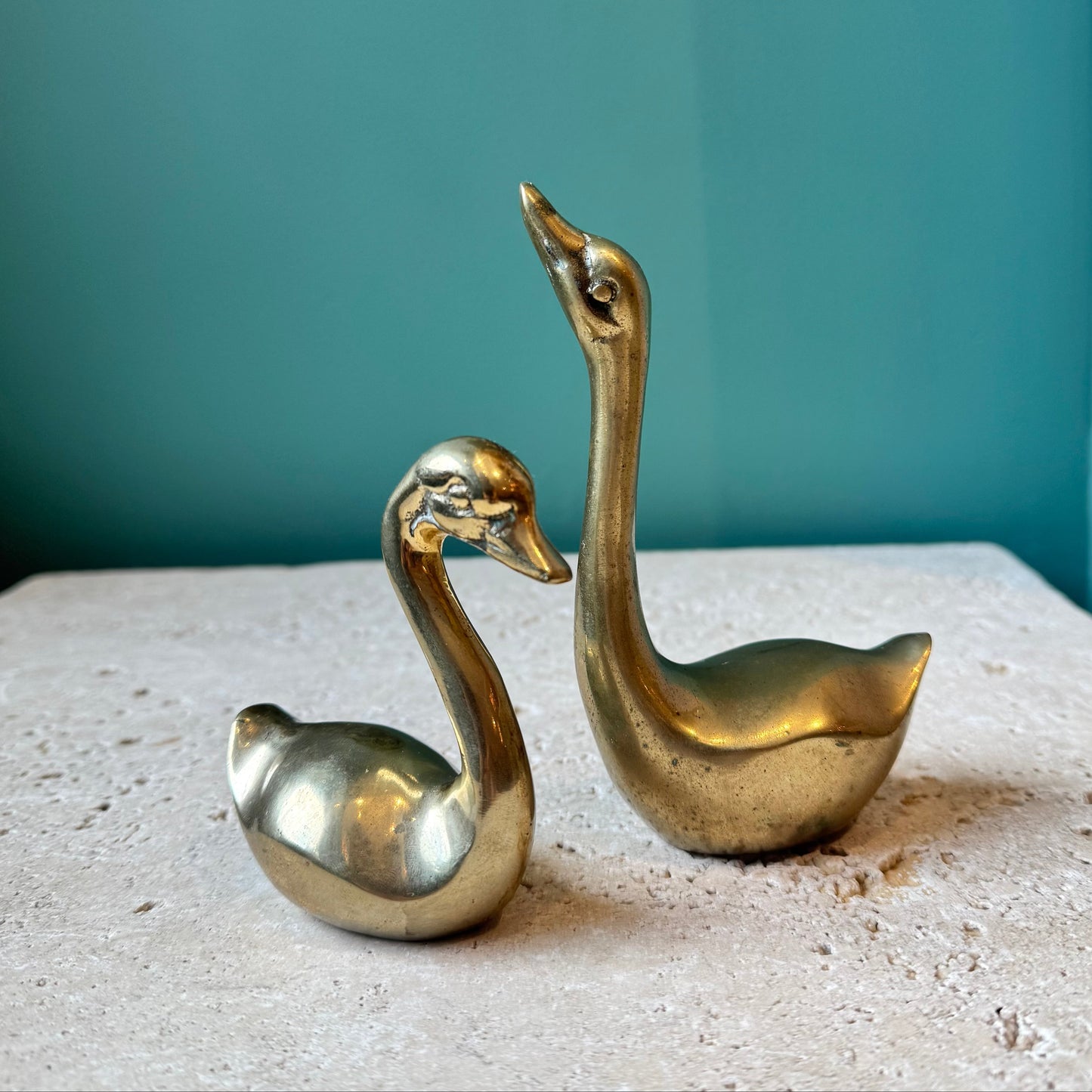 Pair of Small Vintage Brass Swan Figurines