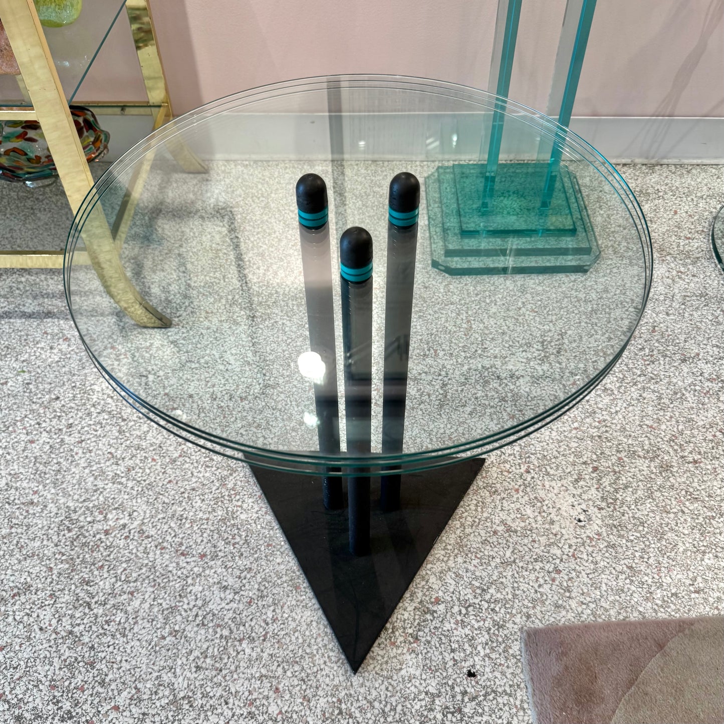 Vintage Postmodern Glass Side Table with Triangular Base by Becker Designs