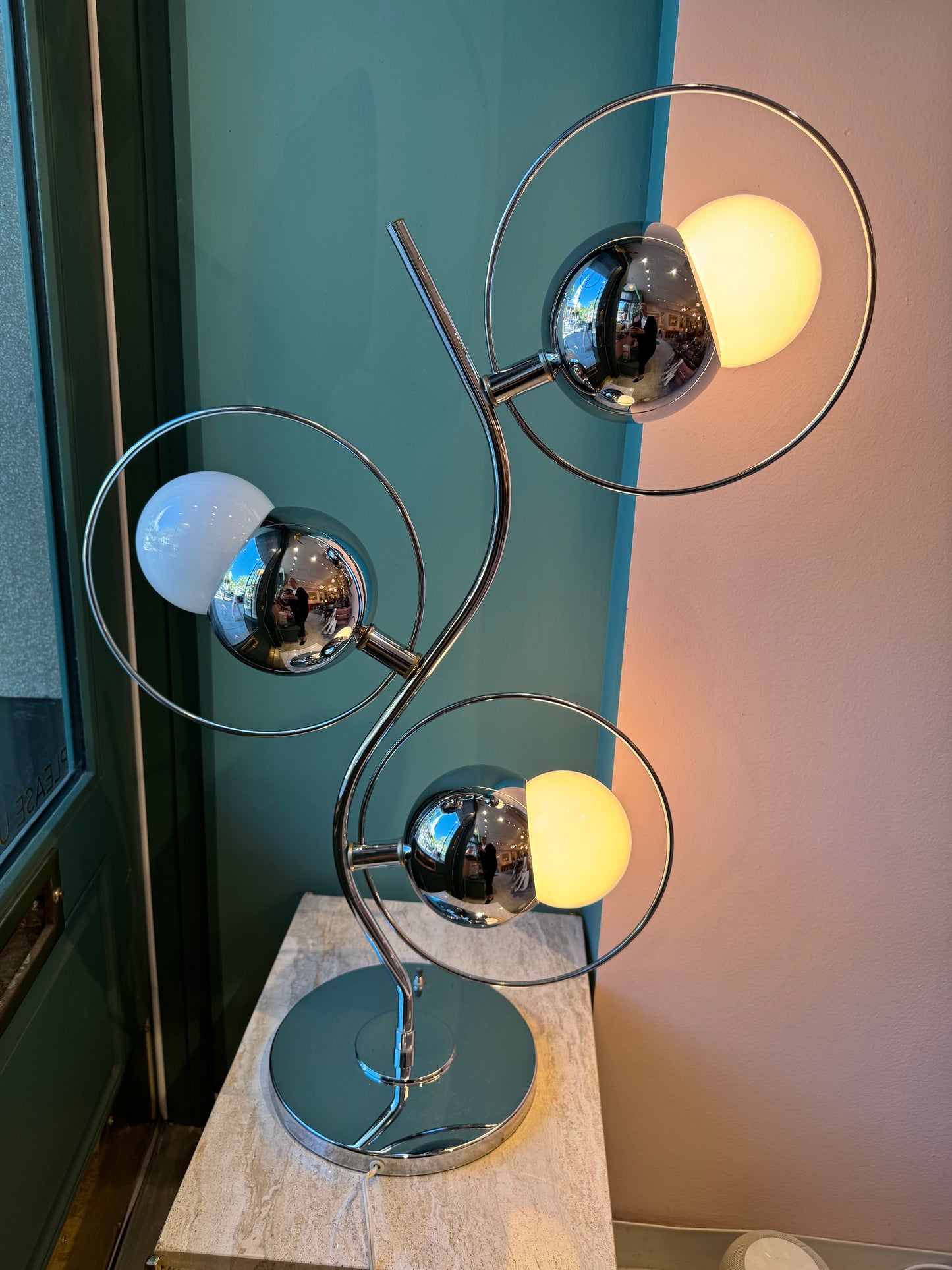 Vintage Robert Sonneman Style Three Globe Chrome Space Age Lamp