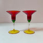 Pair of Postmodern Memphis Style Glass Candle Holders 6"