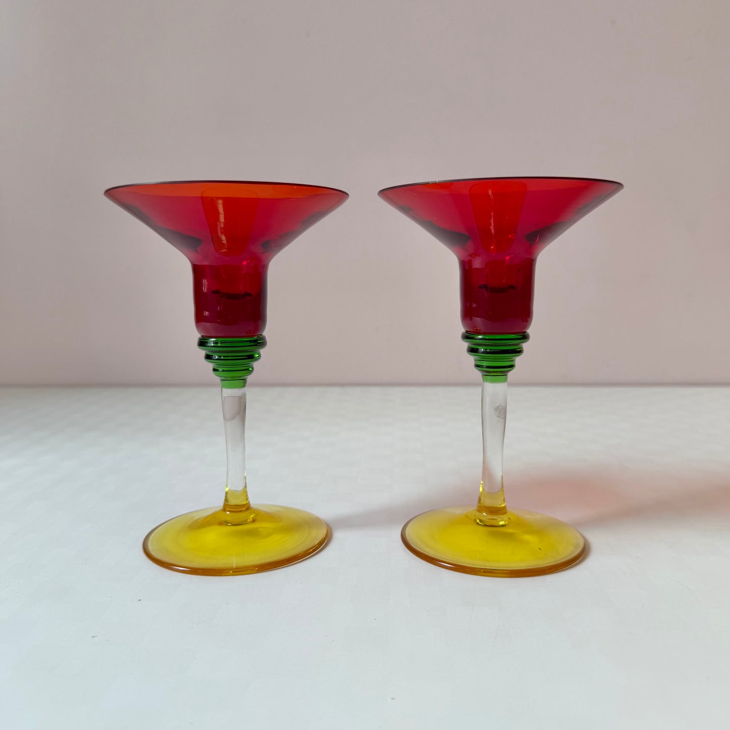 Pair of Postmodern Memphis Style Glass Candle Holders 6"