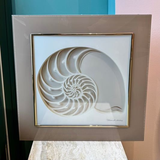 Vintage 1970's Framed 3D Paper Sculpture Shell Artwork by Rebecca Melville Miller for Greg Copeland