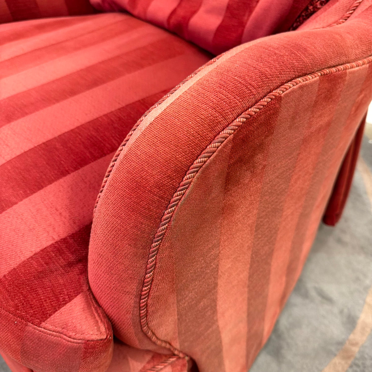 Vintage Raspberry Red Regency Style Striped Lounge Armchair by Lexington Furniture /item