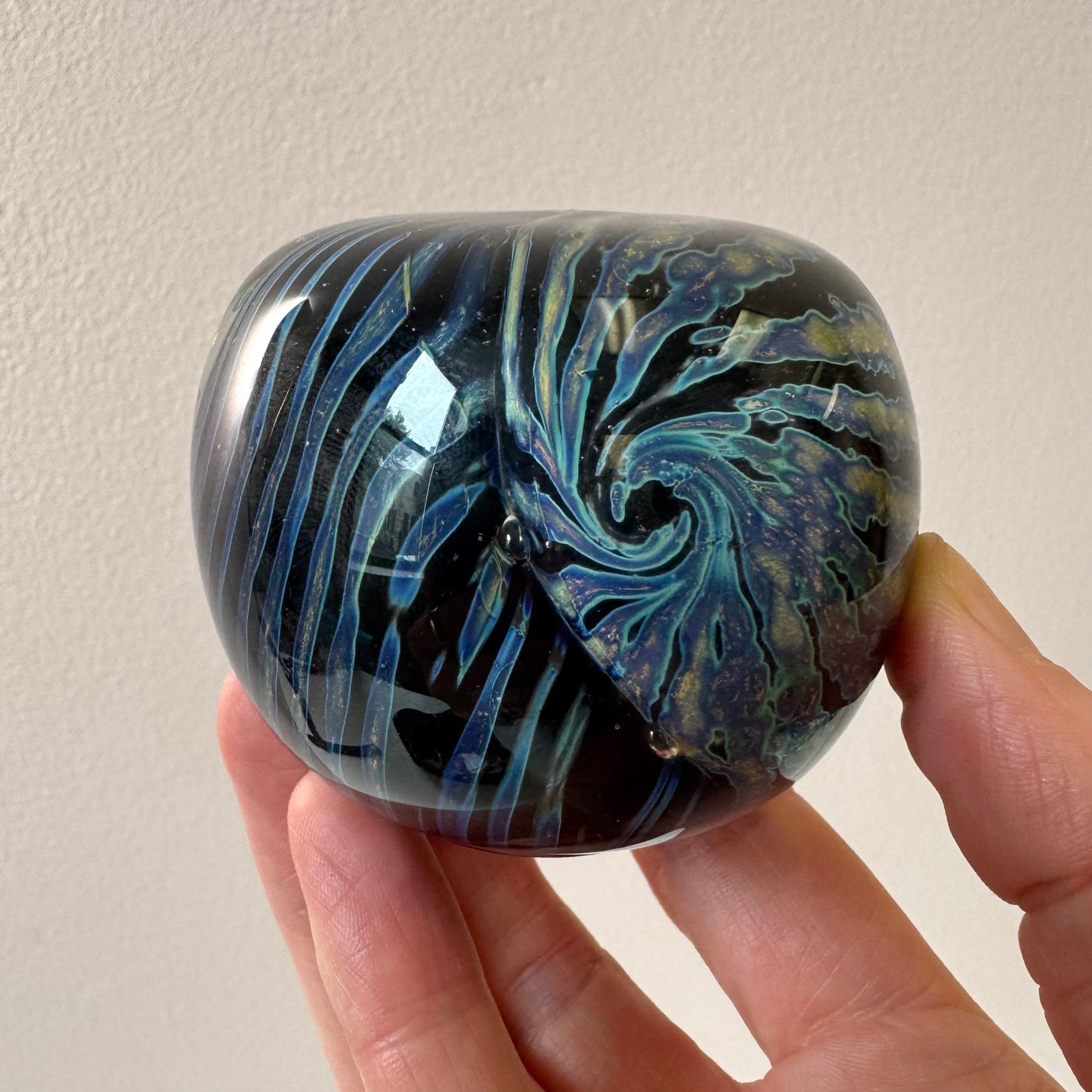 Vintage Black and Blue Striped Murano Glass Paperweight