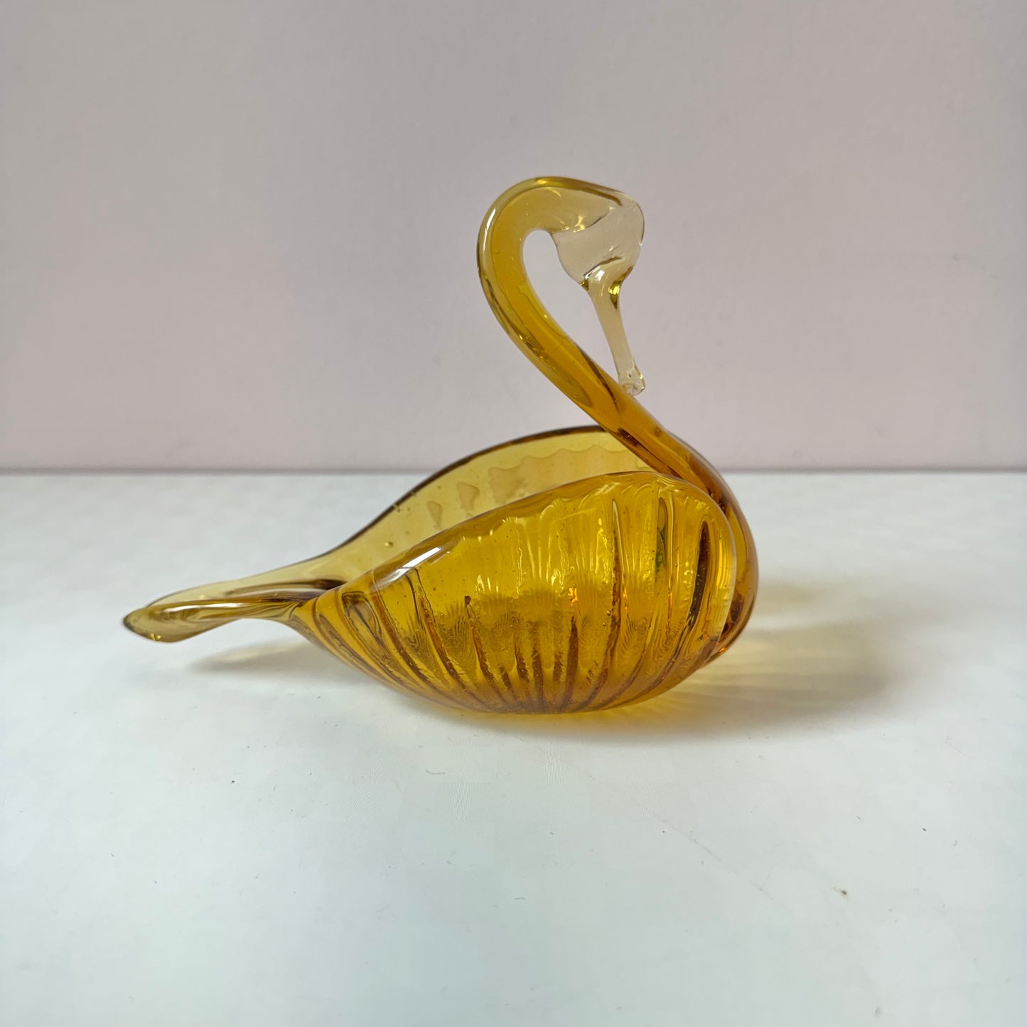Vintage Amber Murano Glass Style Swan Catchall Dish