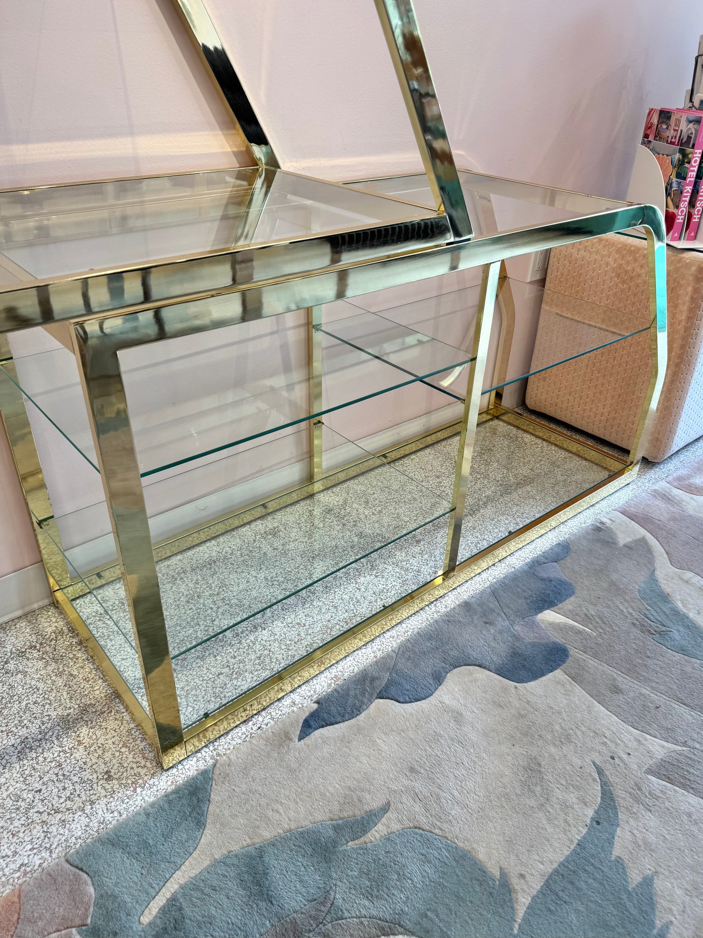 Vintage Asymmetrical Brass and Glass Etagere by DIA