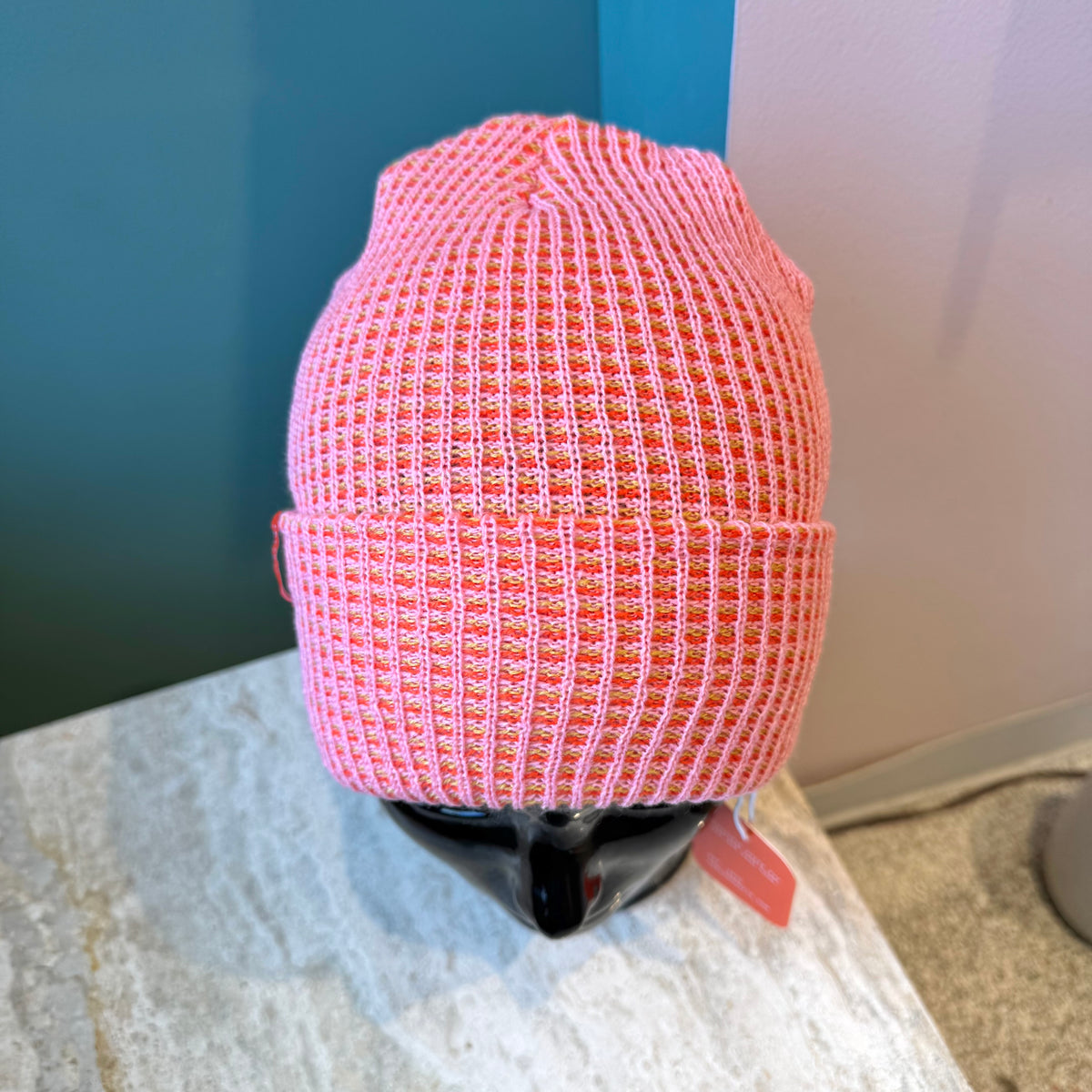 Simple Grid Knit Beanie: Pink