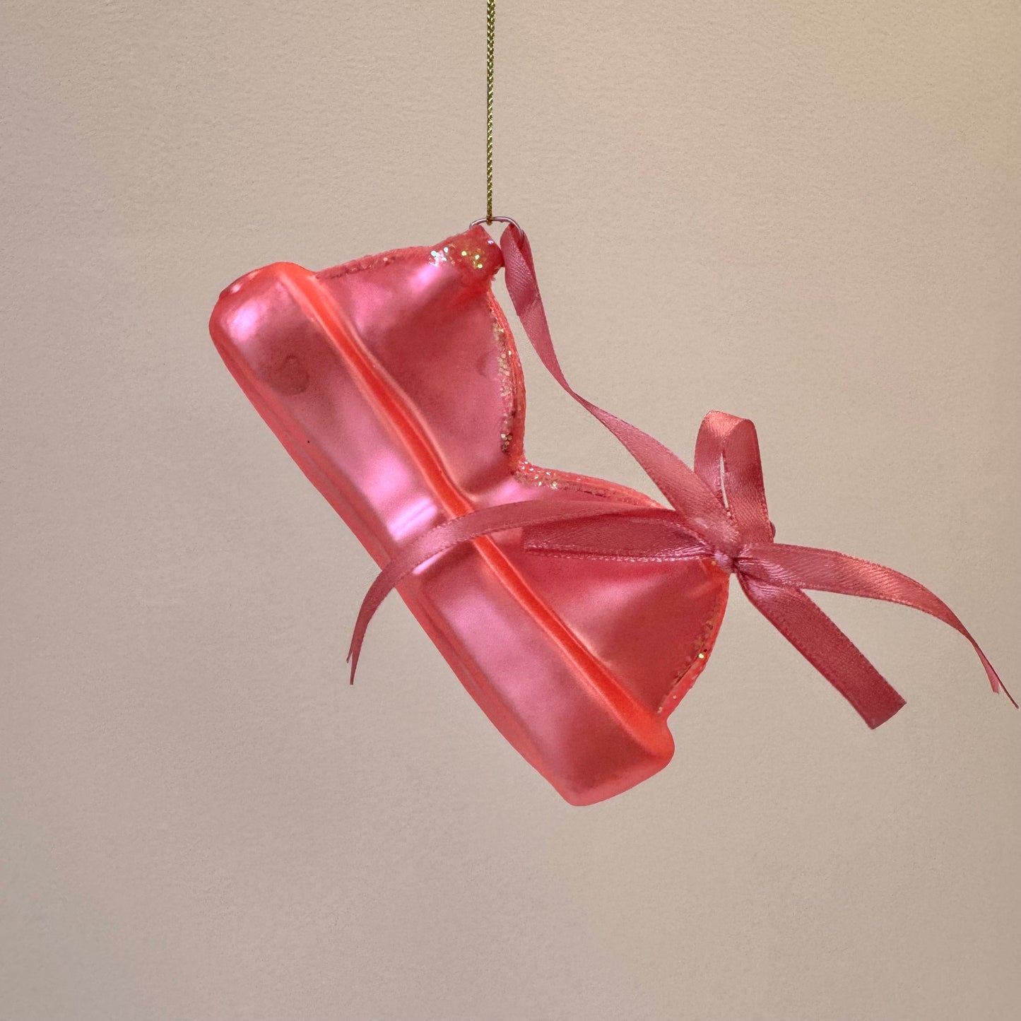 Pink Bra Glass Ornament