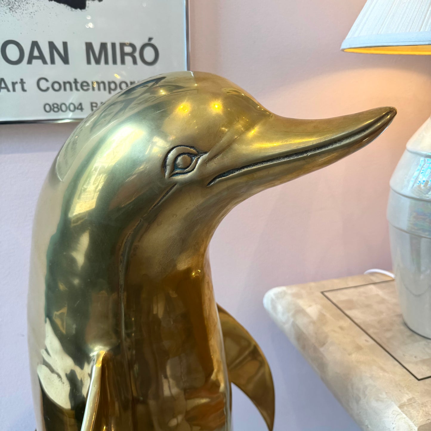 Extra Large Vintage Brass Dolphin Statue