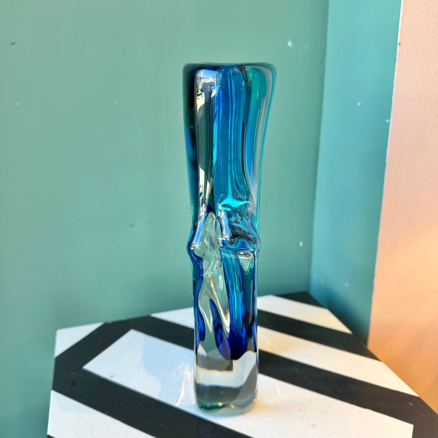 Vintage Murano Glass Turquoise Vase - signed