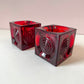 Vintage Pair of Ruby Red Viking Glass Company "Bullseye" Cube Candle Holders