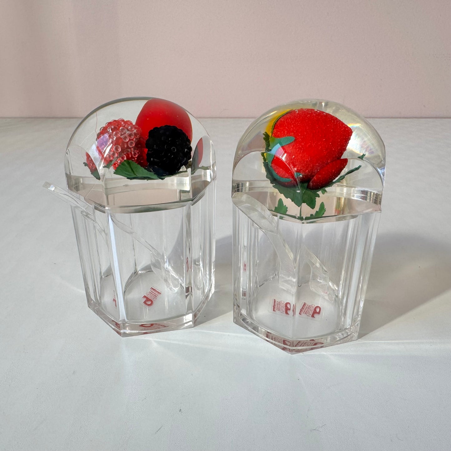 Vintage Set of 2 Lucite Berry Jars with Spoons by CL Designs Germany