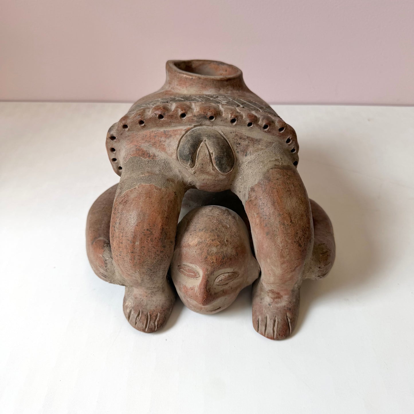 Vintage Mid-Century Mayan-Style Terracotta 'Acrobat' Pottery Vase