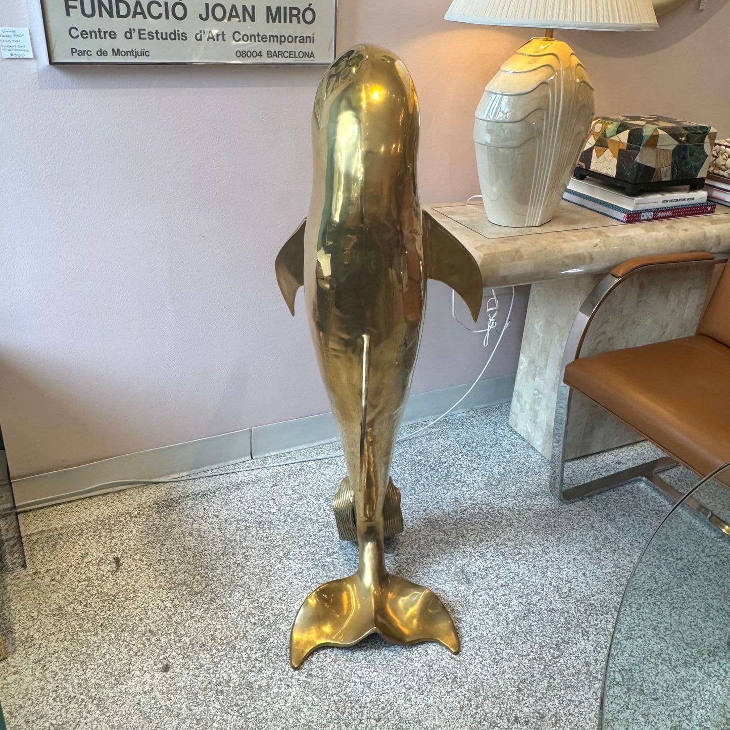 Extra Large Vintage Brass Dolphin Statue
