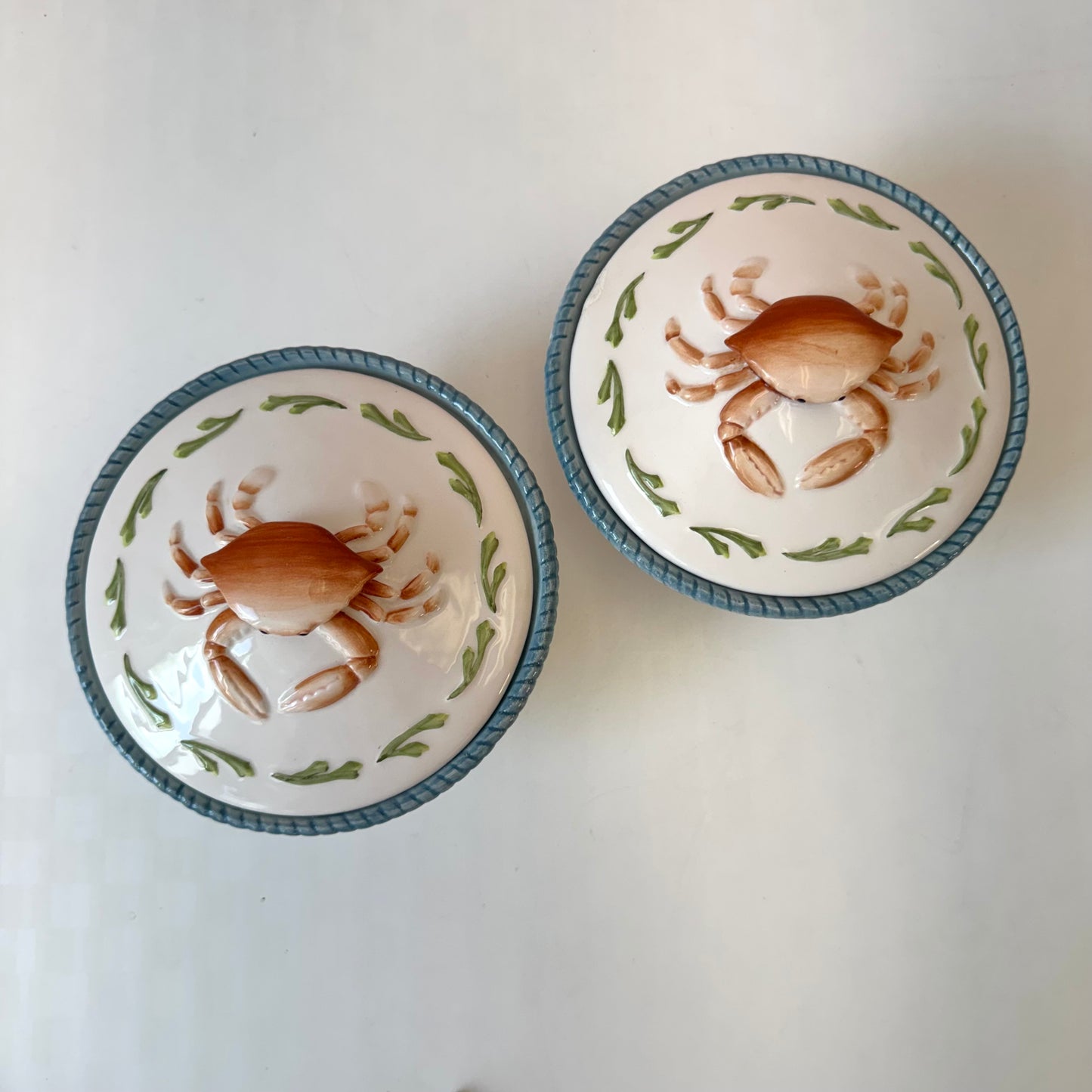 Vintage Pair of Ceramic Crab Lidded Bowls by Fitz & Floyd