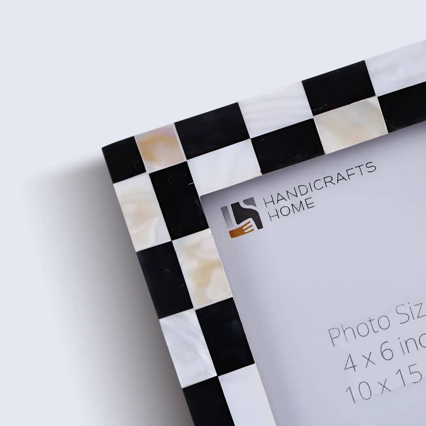 Mother of Pearl Checkerboard Photo Frame - White & Black: 4"x6"