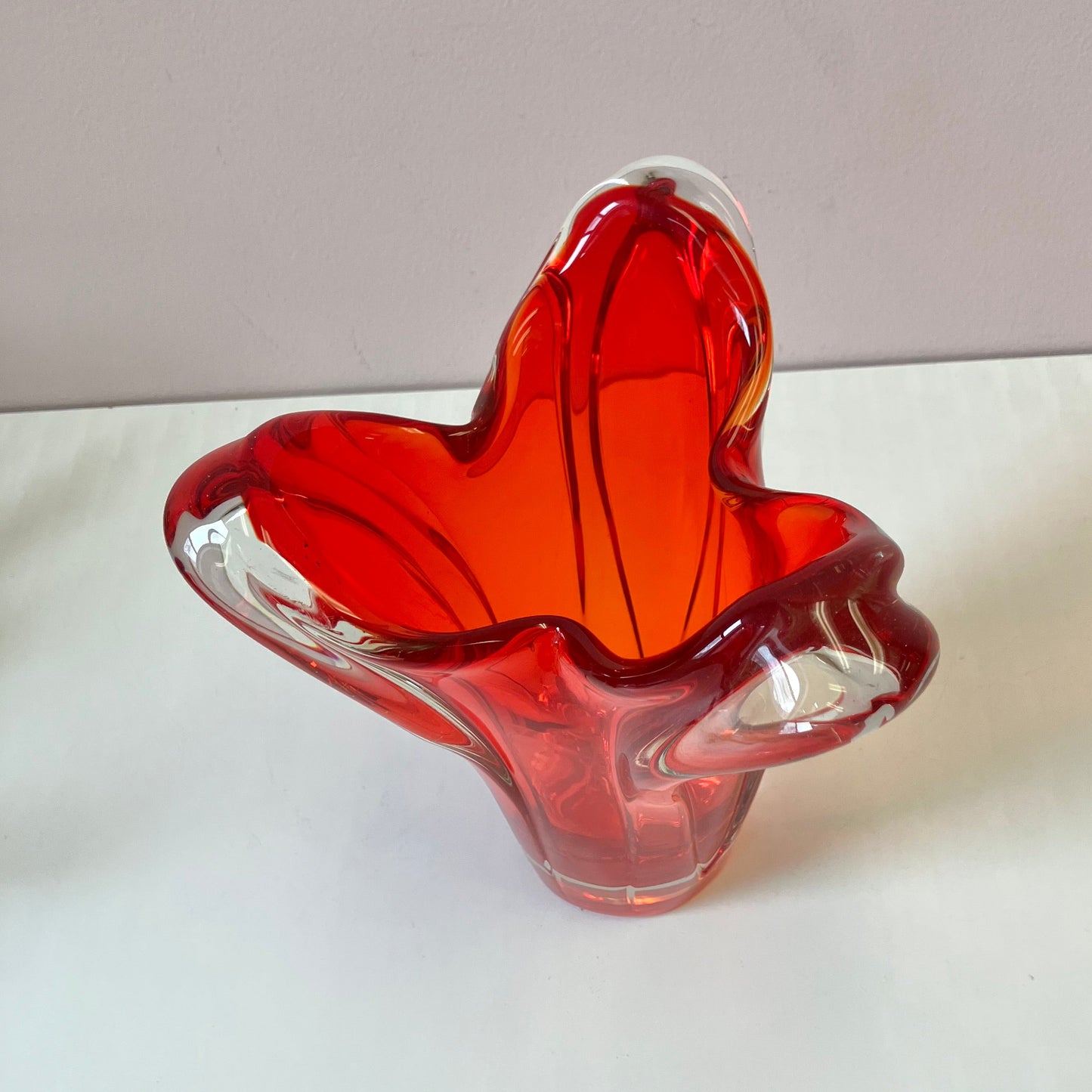 Vintage 1950’s Free Form Red Glass Vase
