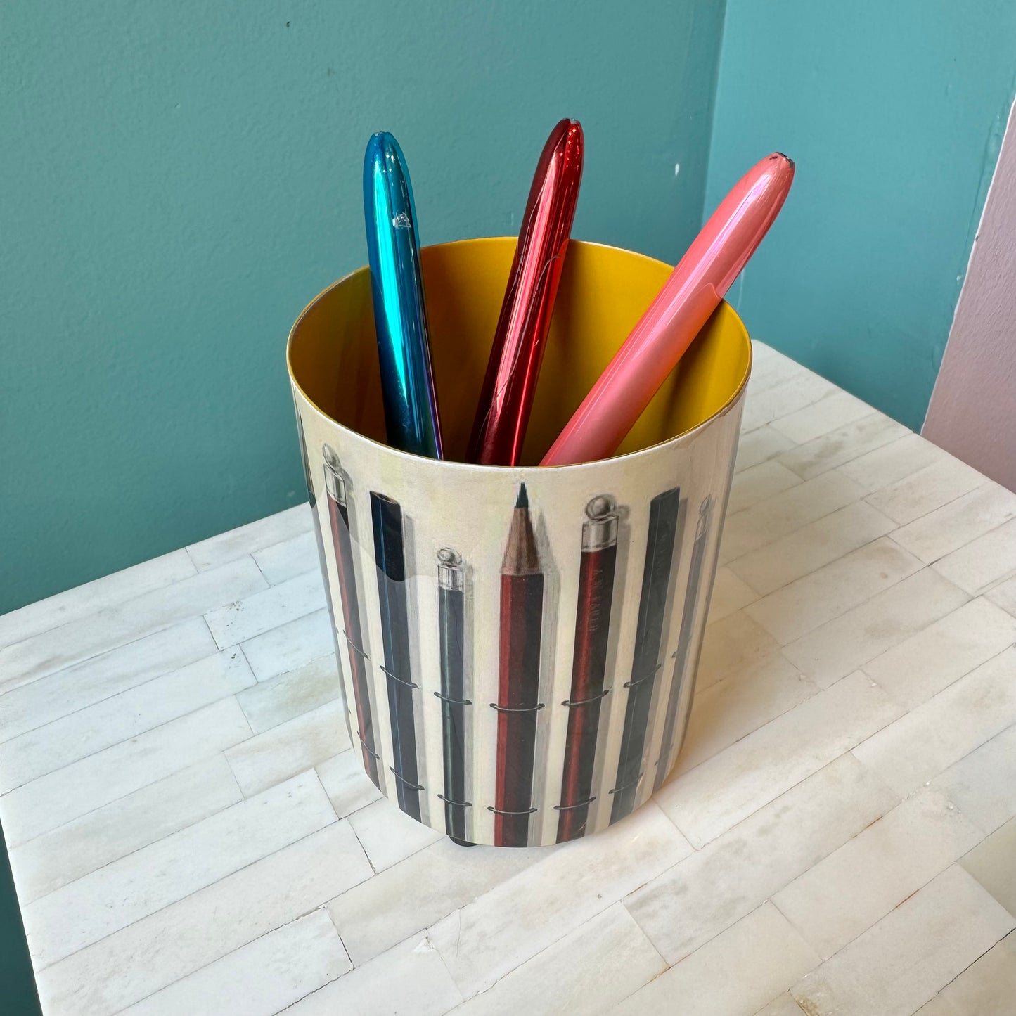Enamel Pen Pot: Vintage Pencils & Chalks