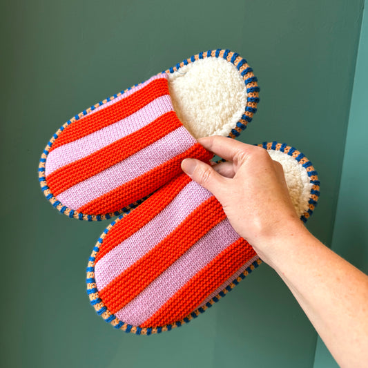 Stripe Slippers by Verloop Knit: Poppy Lilac