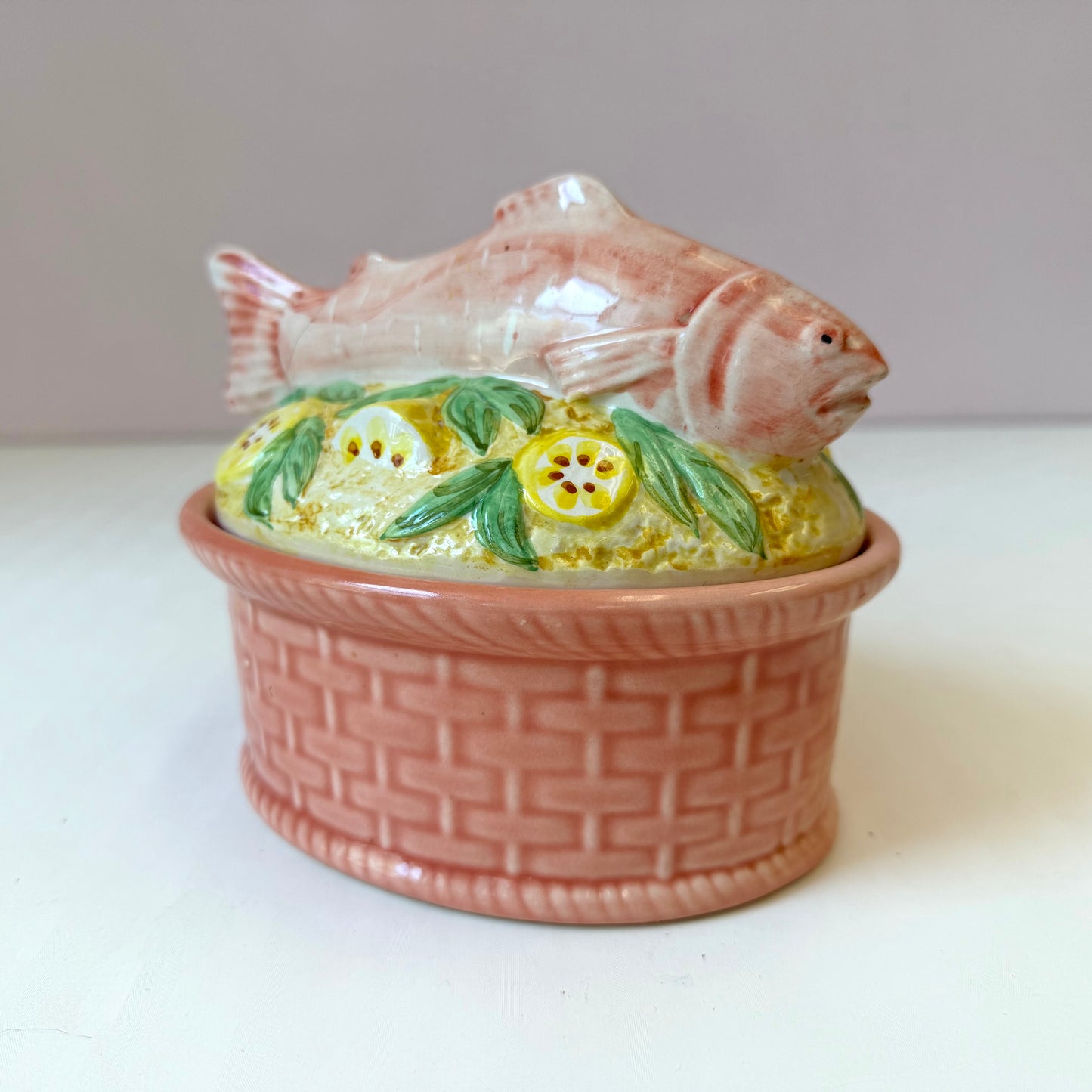 Vintage GEO Paris Ceramic Salmon Tureen Dish (as is)