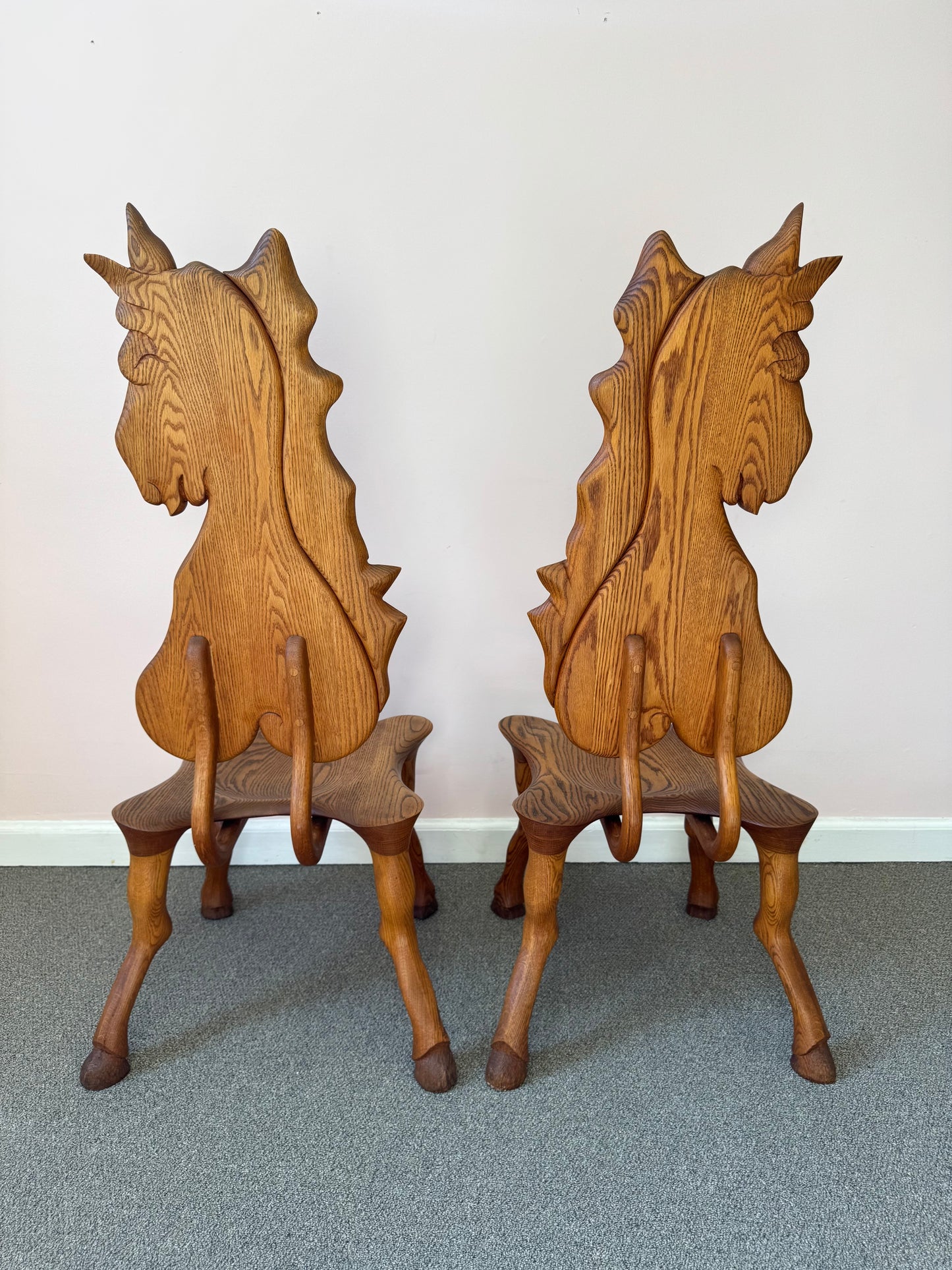 Pair of 1980 Andrew Willner Horse Chairs/Signed and Dated
