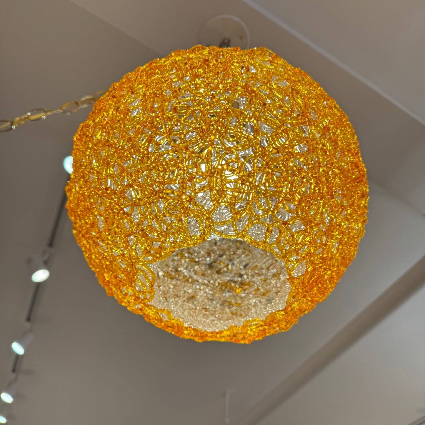 Vintage Orange Acrylic Spun Spaghetti Swag Light