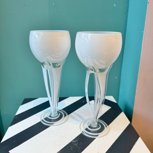Pair of Vintage Hand Blown Glass Goblets