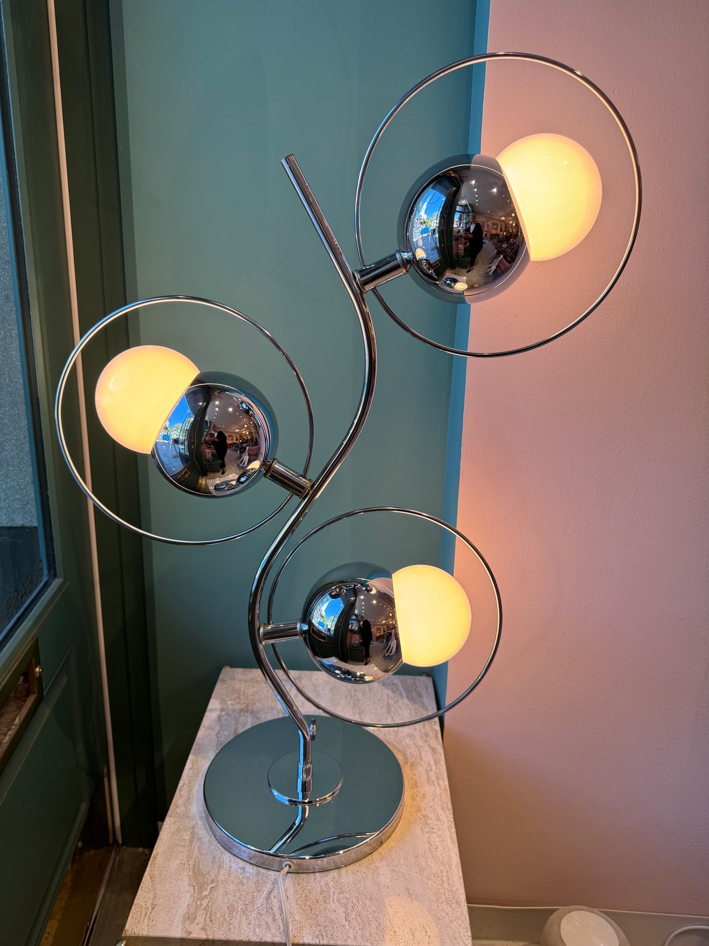 Vintage Robert Sonneman Style Three Globe Chrome Space Age Lamp