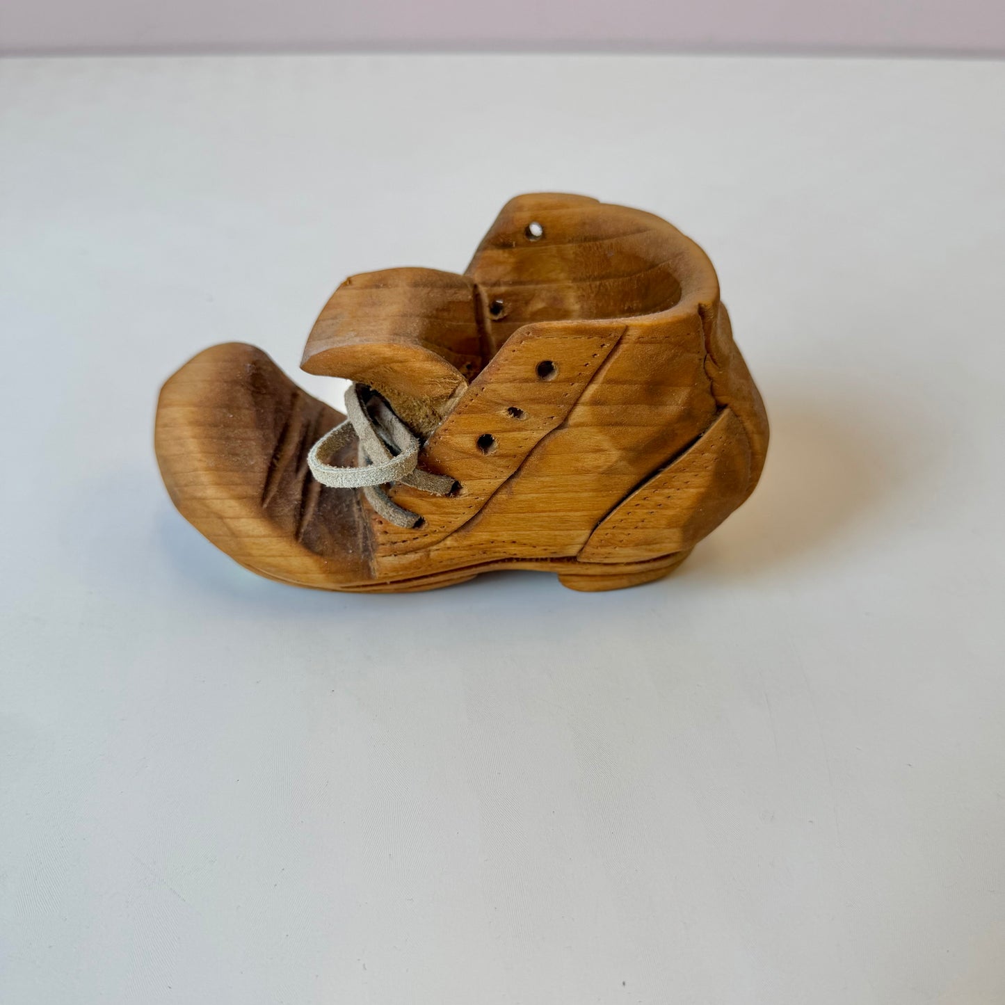 Vintage 1970's Hand-Carved Folk Art Wooden Boot