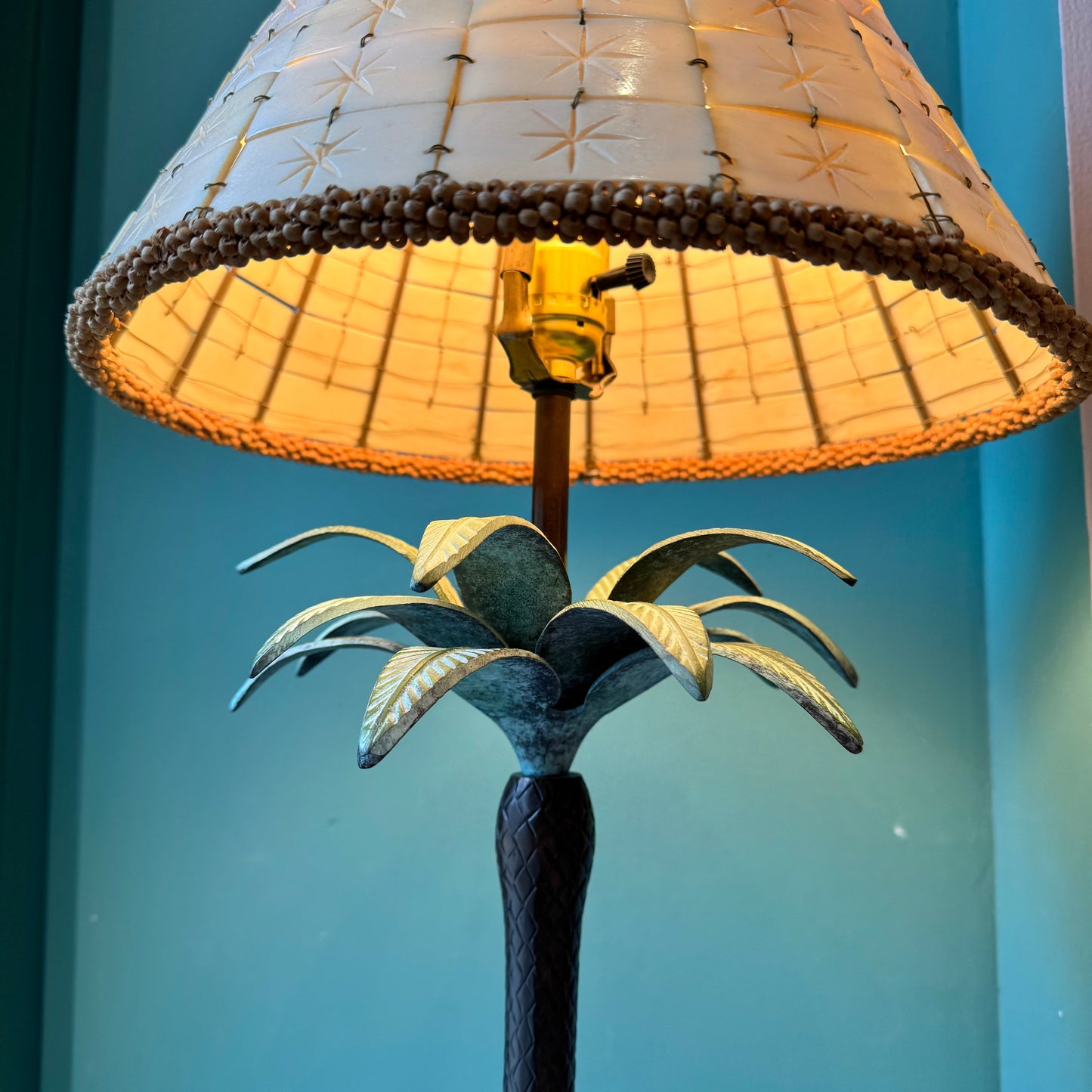 Vintage Palm Tree and Tile Shade Table Lamp