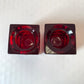 Vintage Pair of Ruby Red Viking Glass Company "Bullseye" Cube Candle Holders