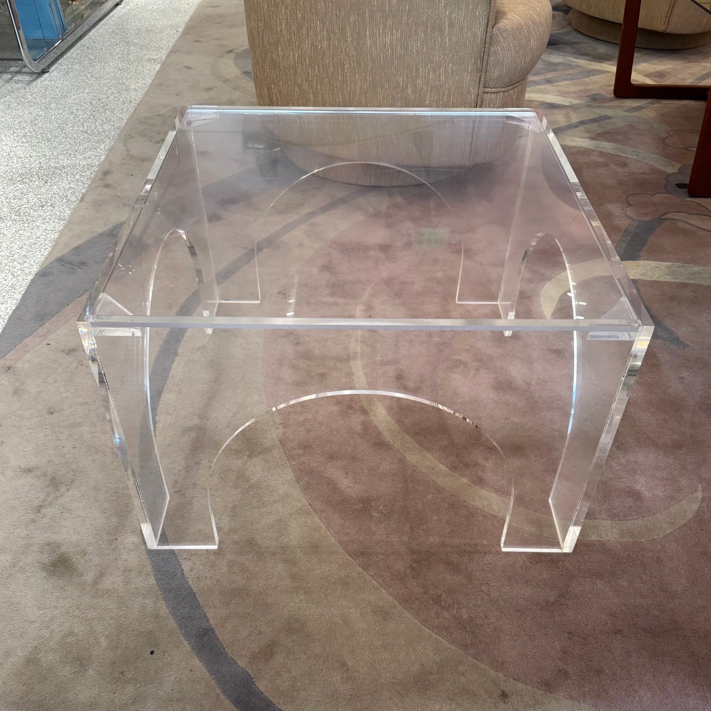 Vintage Square Lucite Coffee Table with Arch Base