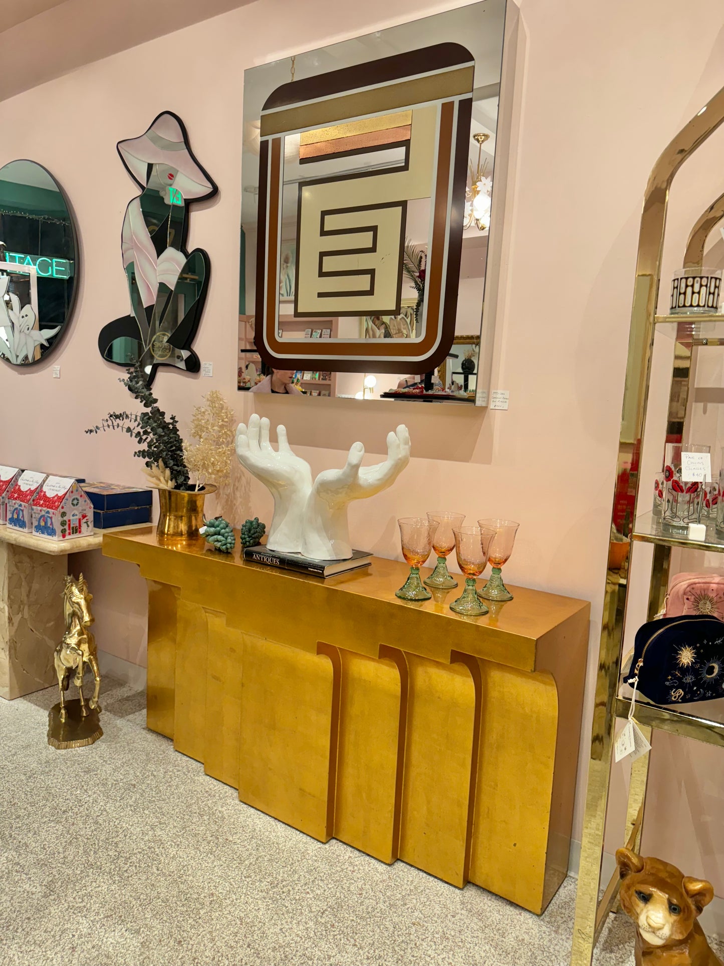 Karl Springer Style Gold Leaf Stepped Console Table
