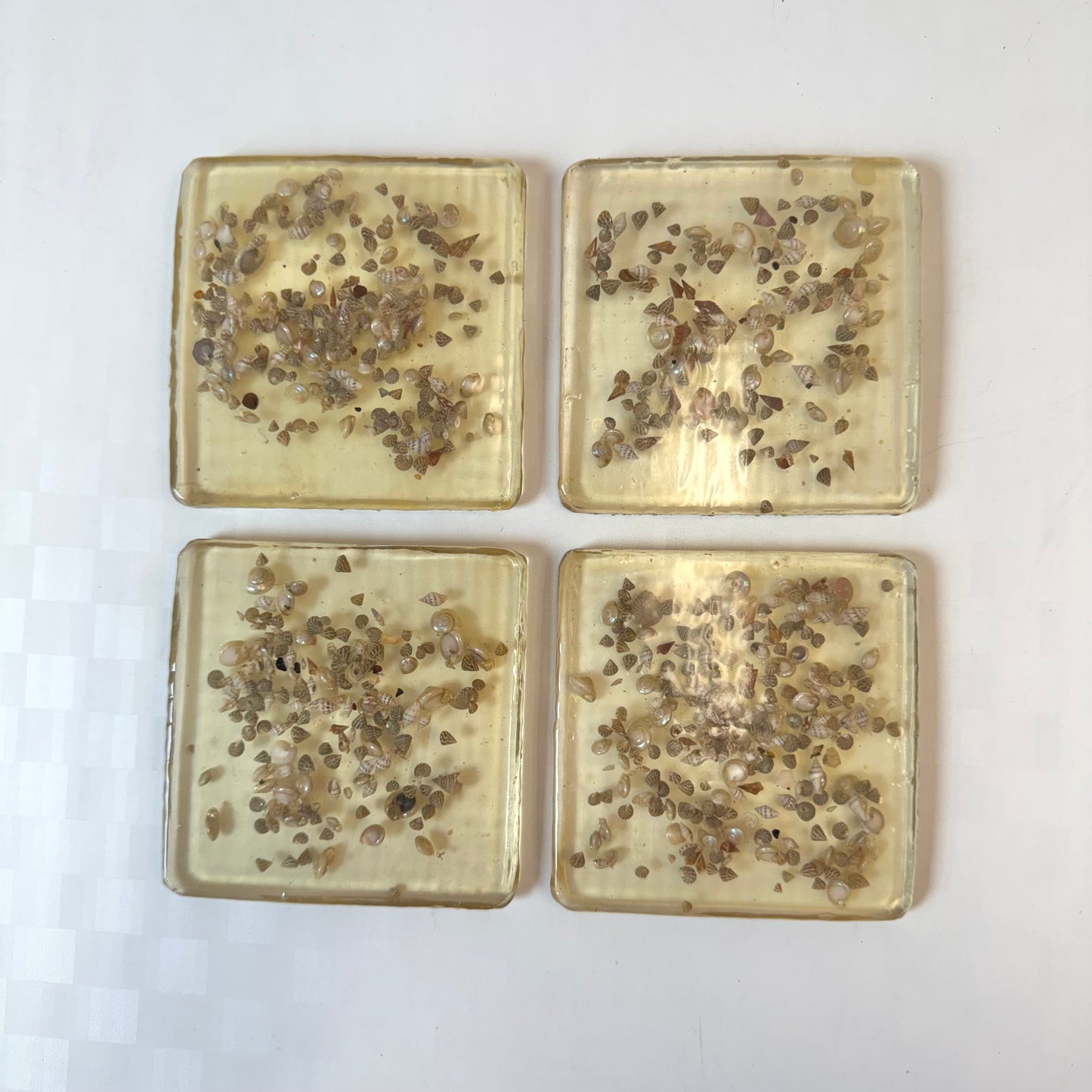 Vintage Set of 4 Shell Encrusted Lucite Coasters