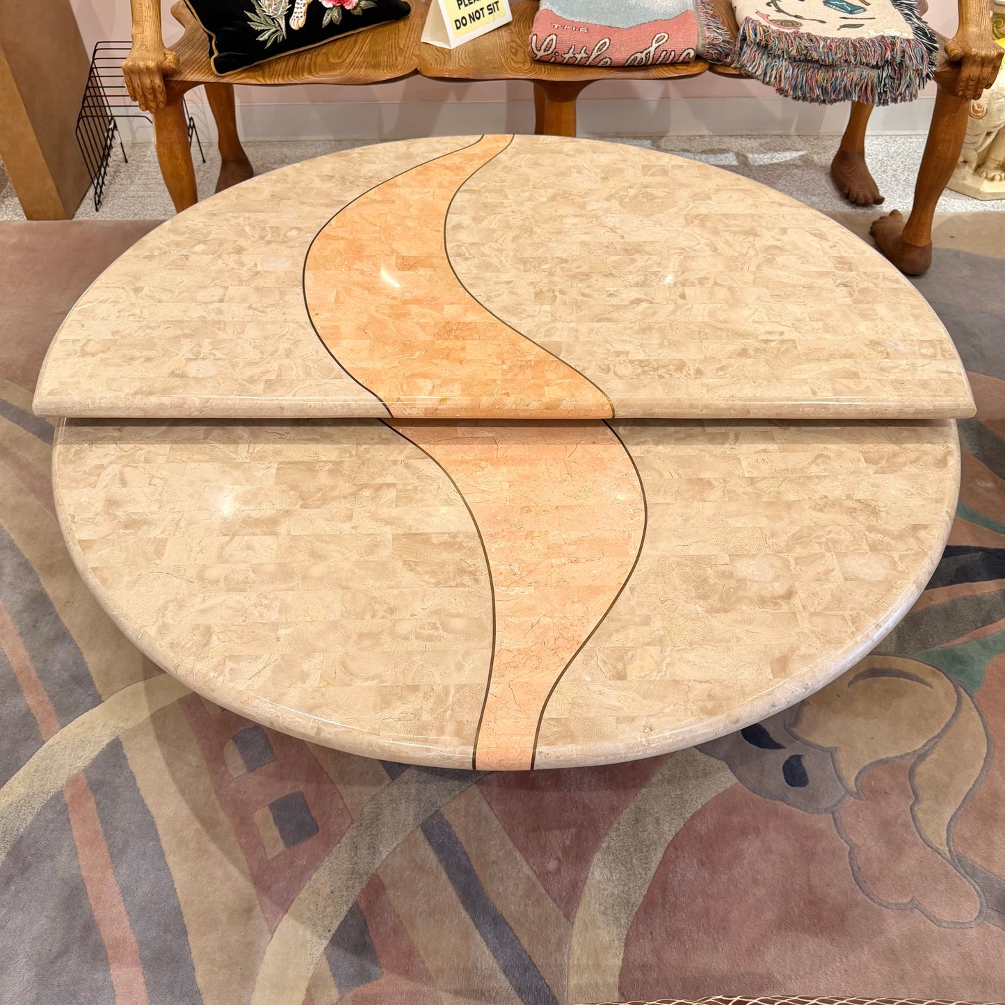 Vintage Tessellated Travertine Swivel Coffee Table by Casa Bique