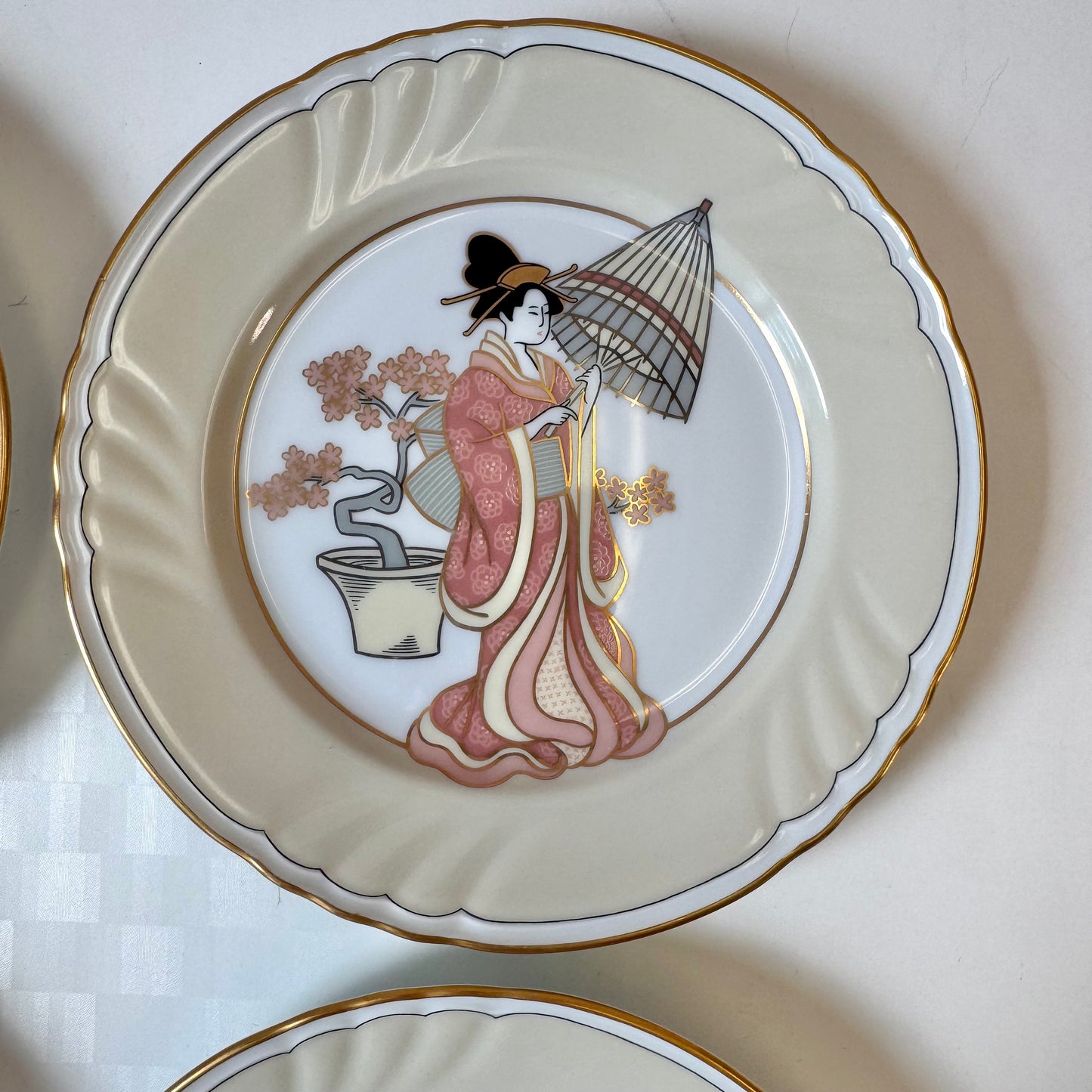 Vintage Set of 4 "Strolling Geisha" Appetizer Plates by Fitz & Floyd