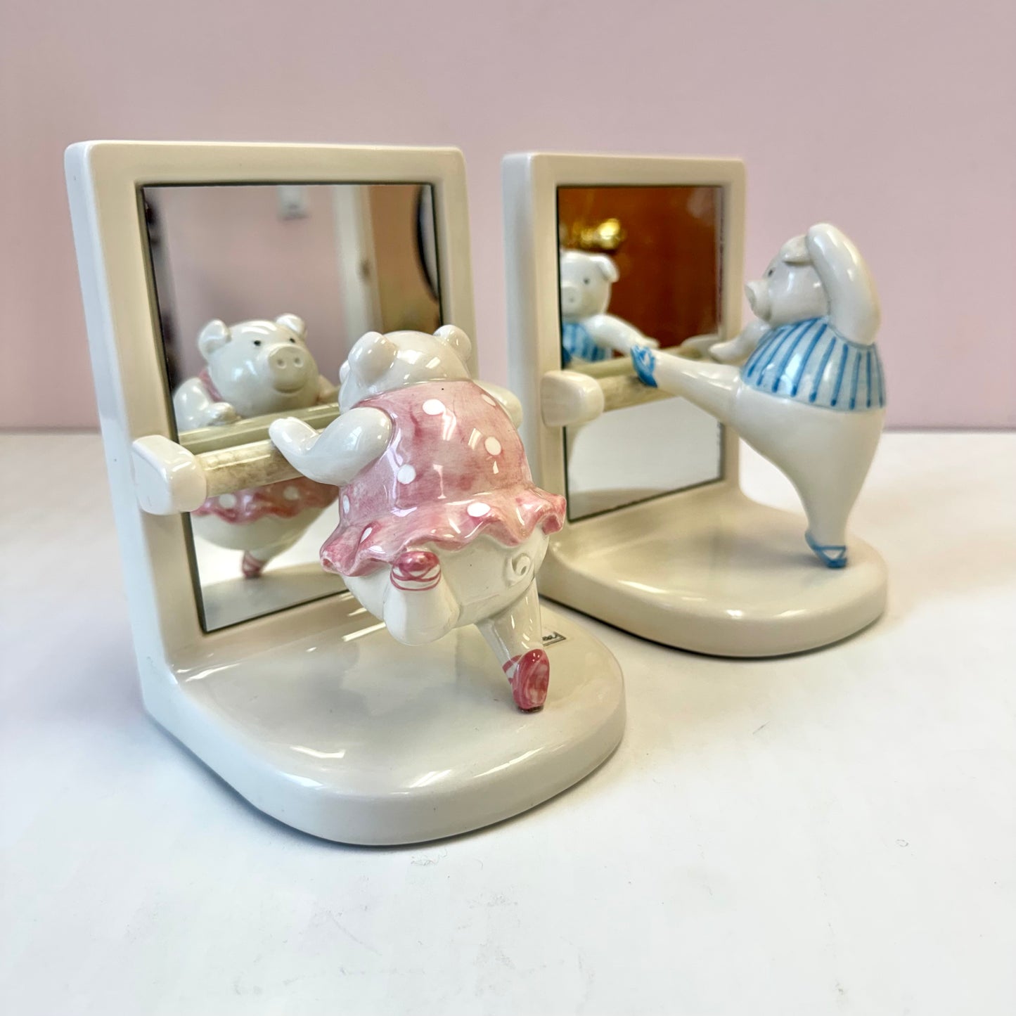 Vintage Flashdance Ballerina Pig Bookends by Fitz & Floyd